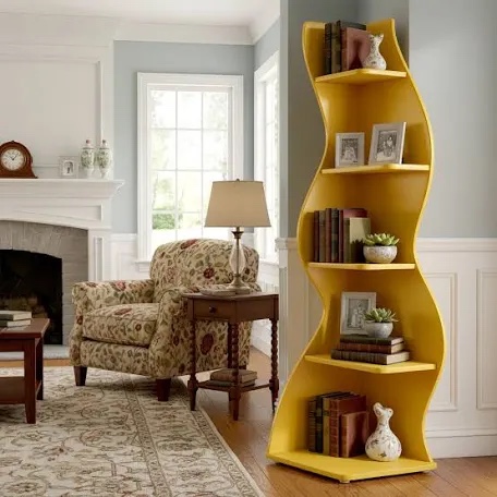 arhab corner bookcase by millwood pines j0489 yellow