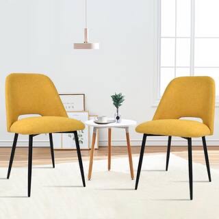 Mid-Century Modern Dining Chairs Set of 2, 20.1"W Faux Leather Kitchen Chairs, Upholstered Armless Chairs with Black Metal Legs, Black YNK-1197 yellow chairs