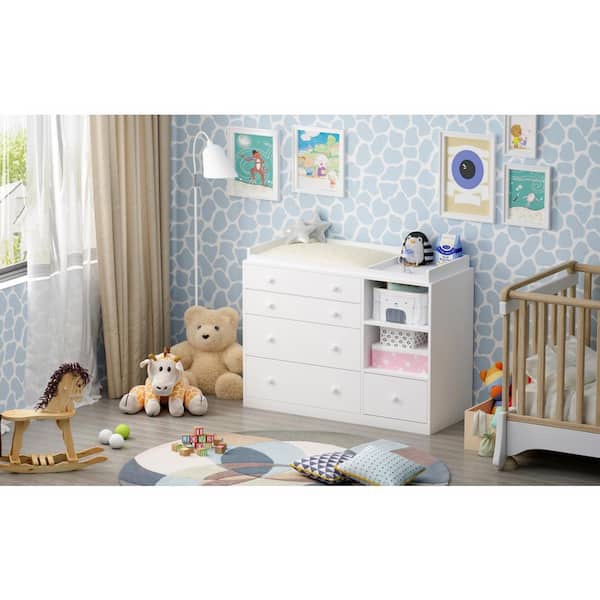 FUFU&GAGA 5-Drawers White Wood Dresser Vanity Table Chest of Drawers Storage Cabinet with Shelf 36.1 in. H x 47.2 W x 19.7 D