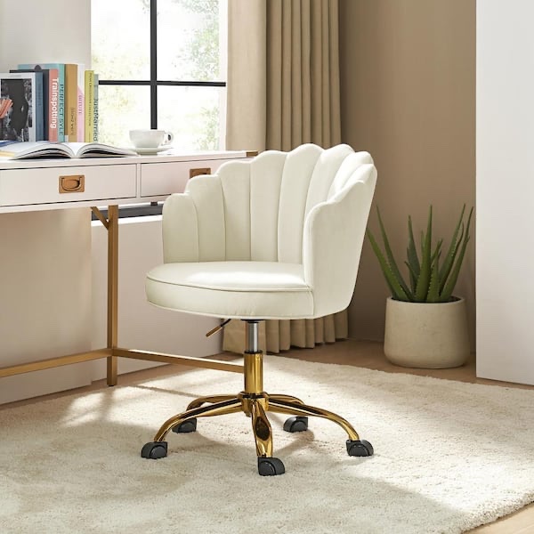 Rebeca Ivory Swivel Velvet Task Chair with Tufted Back