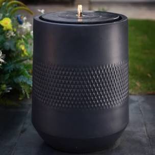 LuxenHome Dark Gray Resin Round Bubbler 23" Tall Outdoor Fountain with Lights, Solar Powered