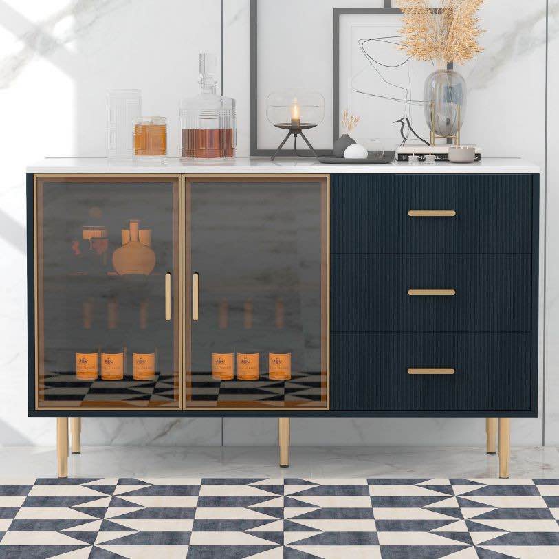 Modern Buffet And Sideboard/MDF Buffet Cabinet w/ Gold Metal Legs & Handles (Navy Blue)(Box 2 of 2 Only)