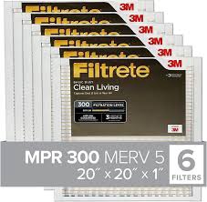 Filtrete 20x20x1 inches MPR 300 Clean Living Basic Dust AC Furnace Air Filter Pack of 6