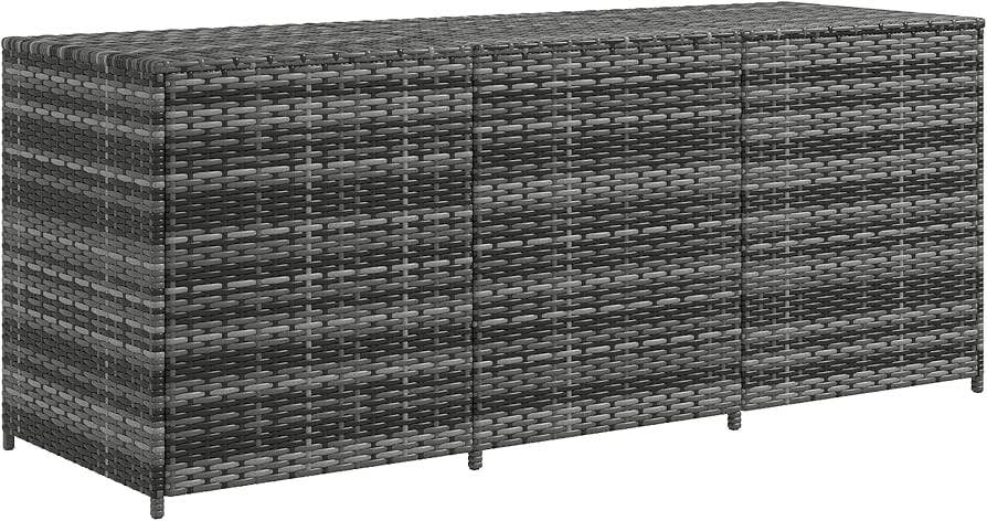Outsunny 175 Gallon Outdoor Storage Box with Inner Liner, PE Rattan Wicker Deck Box with Pneumatic Bar Lift for Indoor & Outdoor, Patio Furniture Cushions, Pool Toys, Garden Tools, Mixed Gray