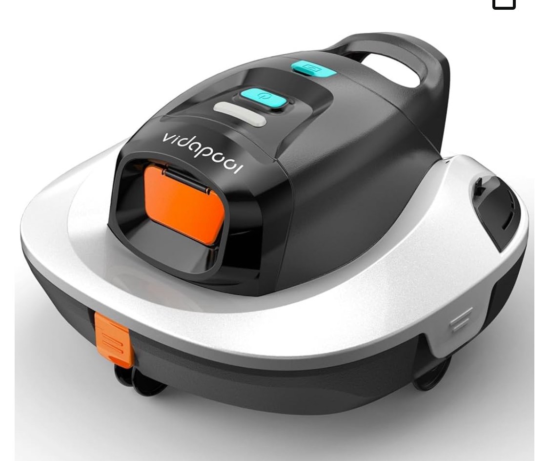 Cordless Robotic Pool Vacuum Cleaner,Portable Swimming Pool Cleaner Self-Parking Technology with LED Indicator,Ideal for above Ground/Flat Pools up to 860 Sq.Ft,Lasts 90 Mins White