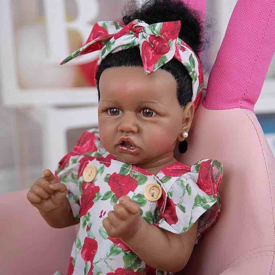 JUDOLL Reborn Baby Dolls African American Baby Doll 23inches Full Silicone Vinyl Body with Realistic Weighted Gift for Kids (Similar to Stock Photo)