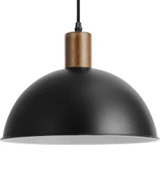 POLITAMP Pendant Light Modern Lantern Lighting, Wood Pattern Chandelier,Dome Ceiling Hanging Light Fixture for Kitchen Island, Dining Room, Bedroom, Hallway - (BLACK)