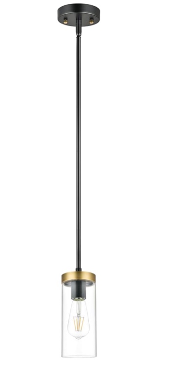 Milano 1-light Matte Black and Antique Brass Pendant Lights, Kitchen Pendant Light Fixture over Sink, Dining Table, Indoor Pendant Light for Bedroom Living Room Kitchen Dining Room etc (CH-P2203-1SBK)