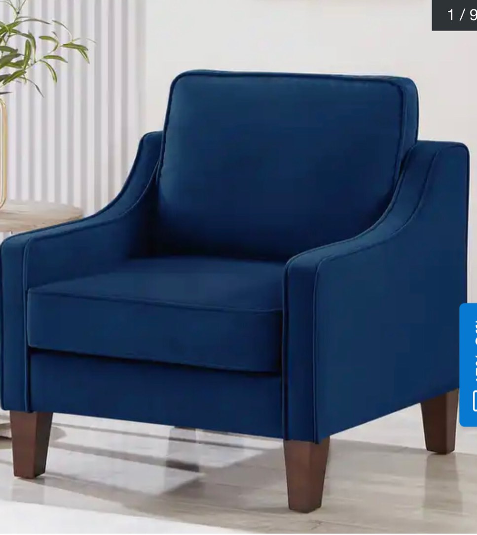 modern single seat sofa with armrest velvet navy blue 7026-NAVY