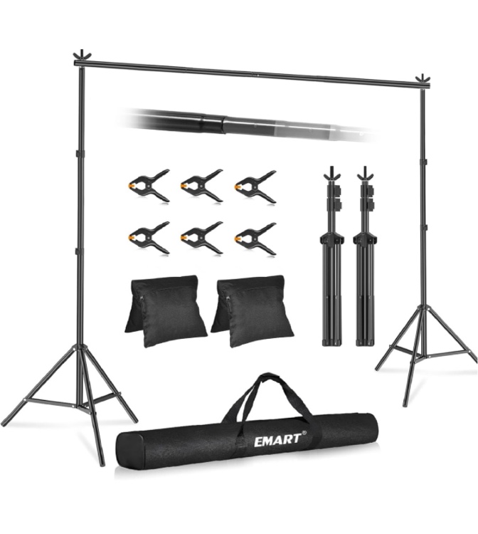 Emart Backdrop Stand 10x10ft(WxH) Photo Studio Adjustable Background Stand Support Kit with 2 Crossbars, 6 Backdrop Clamps, 2 Sandbags and Carrying Bag for Parties Wedding Events Decoration