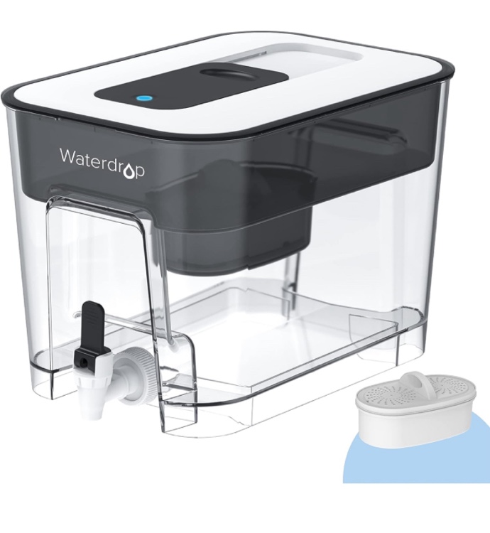Waterdrop 200-Gallon Long-Life 40-Cup Large Water Filter Dispenser with 1 Filter, for Home and Office, 5X Times Lifetime, Reduces Chlorine, PFOA/PFOS and More, BPA Free, Black