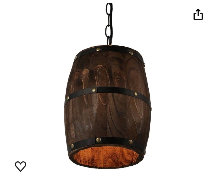 Newrays Antique Wood Wine Barrel Pendant Lamp Hanging Rustic Unique Kitchen Bar Ceiling Lamp Light Fixtures (XS)