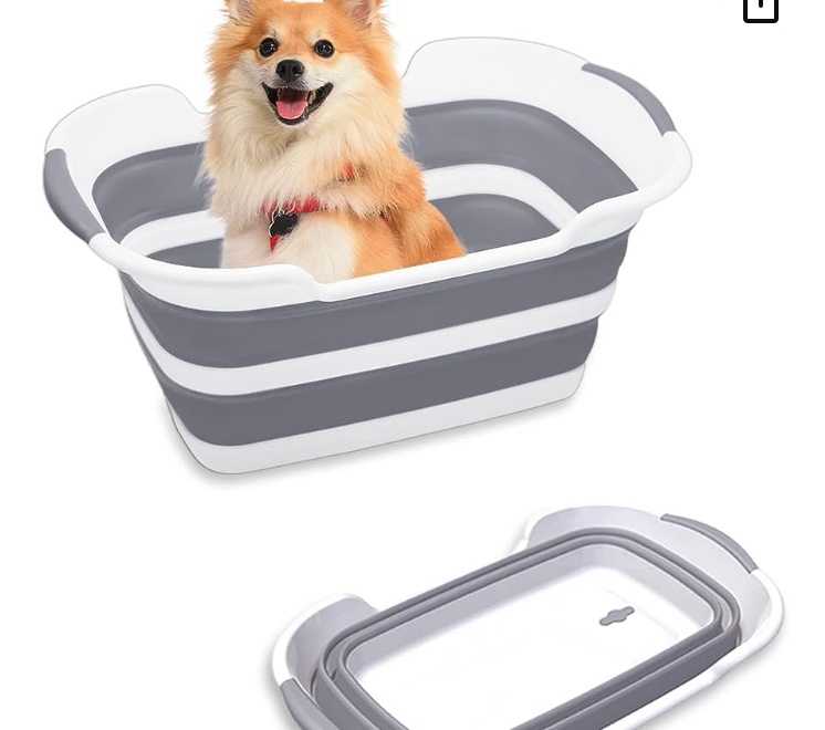 Goderewild Multipurpose Collapsible Pet Bathtub with Drainage Hole for Bathing/Shower, Portable Laundry Basket-Foldable Bathing Tub-Storage Organizer,Water Capacity 7.1 Gal/27L (Grey, 1)