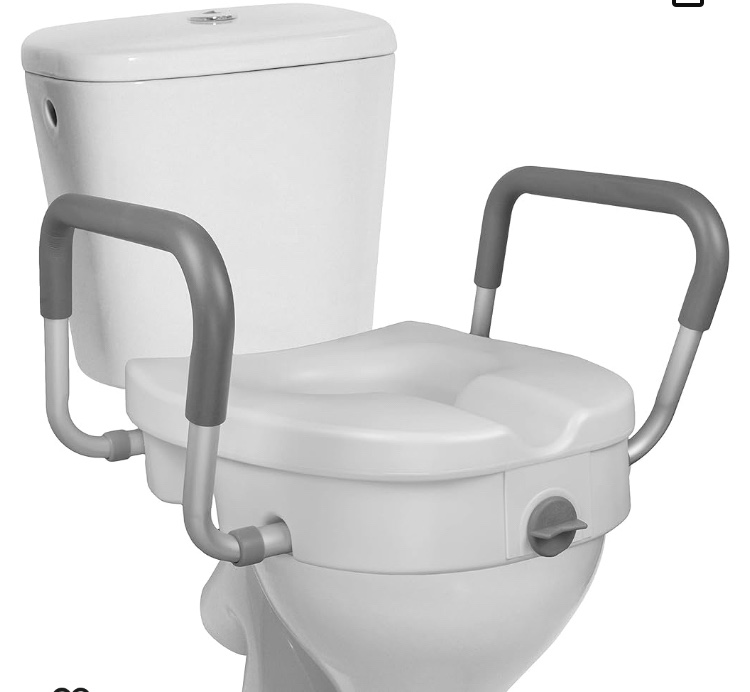 RMS Raised Toilet Seat - 5 Inch Elevated Riser with Adjustable Padded Arms - Toilet Safety Seat for Elongated or Standard Commode