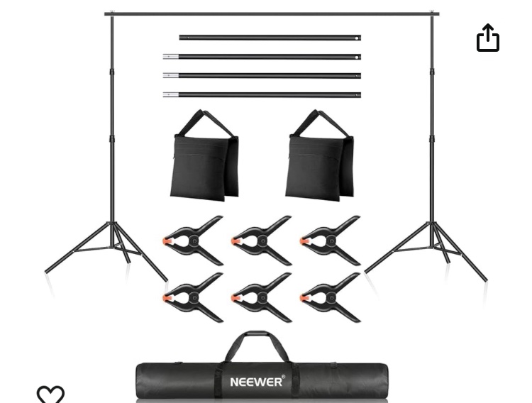 Neewer Photo Studio Backdrop Support System, 10ft/3m Wide 6.6ft/2m High Adjustable Background Stand with 4 Crossbars, 6 Backdrop Clamps, 2 Sandbags, and Carrying Bag for Portrait & Studio Photography