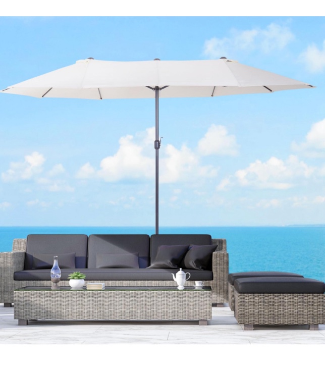 HOMSHADE Double Sided Patio Umbrellas - 15ft Outdoor Extra Large Market Table Umbrella with Base Included, Oversized Umbrella for Deck, Pool, Backyard (Beige)