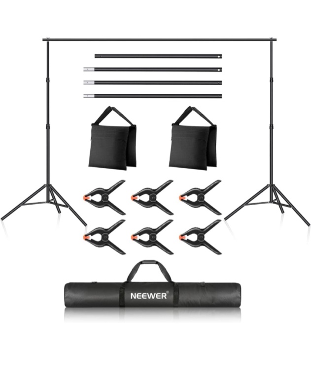 Neewer Photo Studio Backdrop Support System, 10ft/3m Wide 6.6ft/2m High Adjustable Background Stand with 4 Crossbars, 6 Backdrop Clamps, 2 Sandbags, and Carrying Bag for Portrait & Studio Photography
