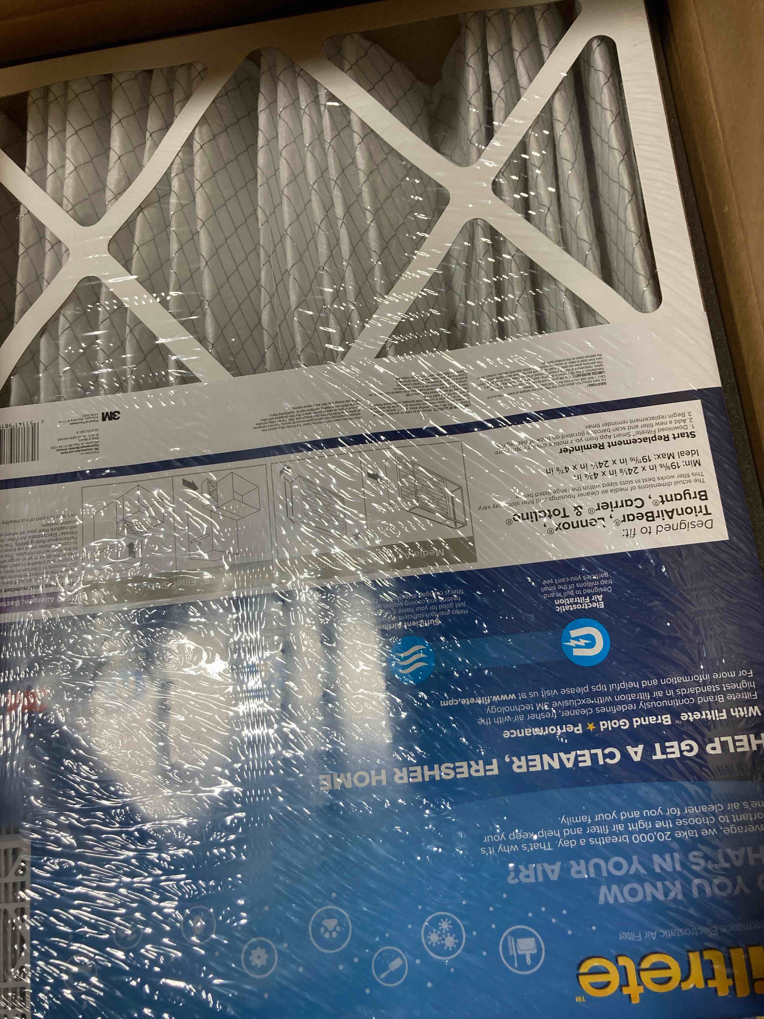Filtrete 20x25x5 Air Filter MPR 1550 DP MERV 12, Healthy Living Ultra Allergen Deep Pleat, 1-Pack, Fits Lennox & Honeywell Devices (exact dimensions 19.56 x 24.19 x 4.69)