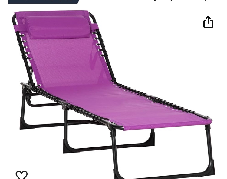 Outsunny Folding Chaise Lounge Pool Chair, Patio Sun Tanning Chair, Outdoor Lounge Chair with 4-Position Reclining Back, Breathable Mesh Seat for Beach, Yard, Patio, Purple