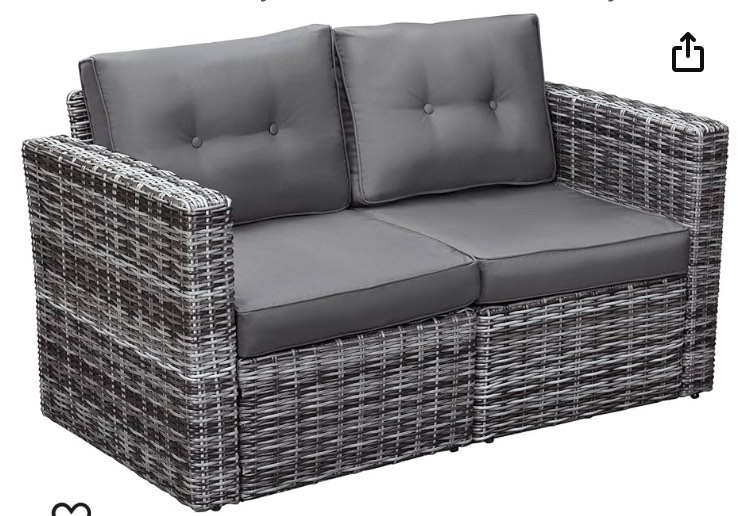 Outsunny 2 Piece Patio Wicker Corner Sofa Set, Outdoor PE Rattan Furniture, with Curved Armrests and Padded Cushions for Balcony, Garden, or Lawn, Lawn, Grey