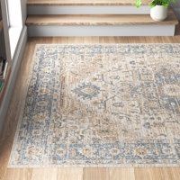 Area Rug 9x12 Living Room Rug Large Vintage Rug Machine Washable Bedroom Rug Non Slip Retro Floor Cover Thin Rug Distressed Floral Print Throw Carpet for Dining Room Office, Blue ( USED)