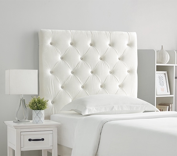 Tufted Velvet Plush College Dorm Headboard - White - with Legs