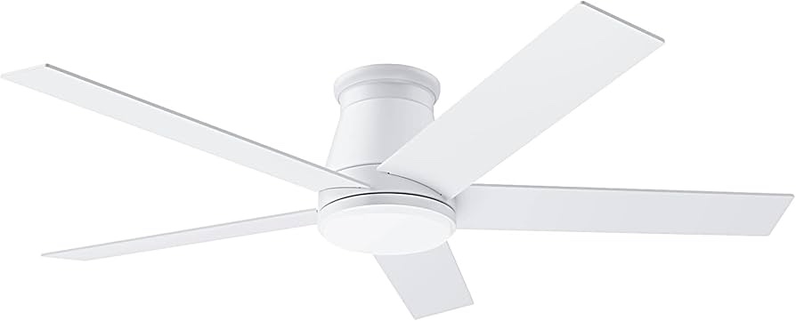 52 inch Ceiling Fan with Light, White Flush Mount Ceiling Fan 6 Speeds DC Reversible Motor, Timing, Dimmable Ceiling Fan for Memory Function and Dimmable for Bedroom Kitchen Patios