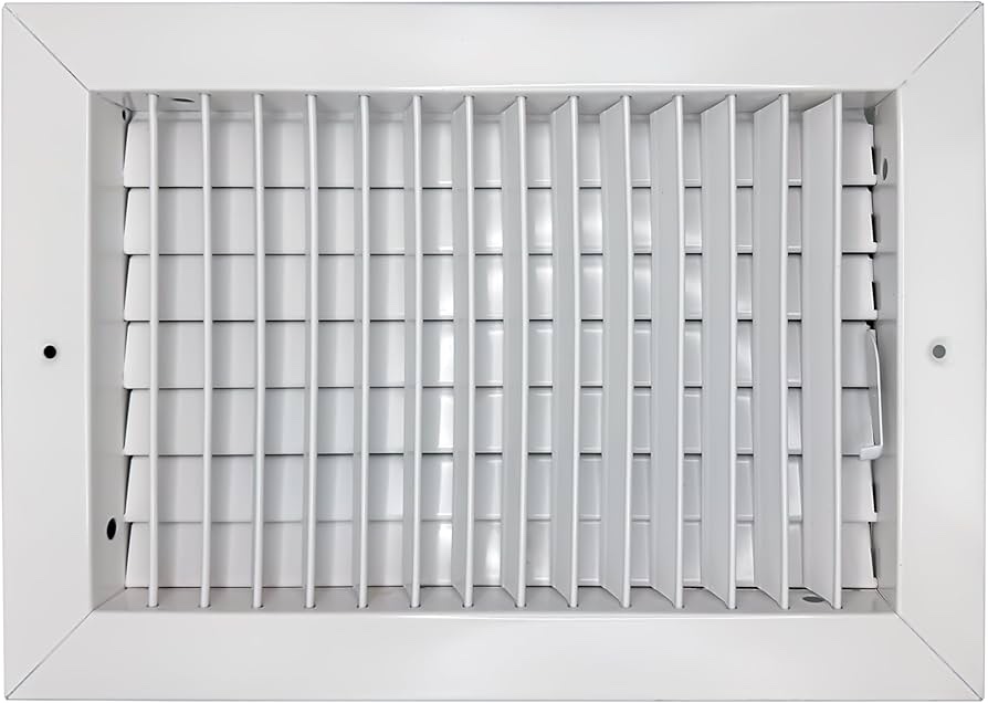 12" x 8" Tuttle & Bailey T62 HVAC Single Deflection Supply Register, Multi-Louver Gang-Operated Damper, White Finish, 22 Gauge Steel, includes 2 Screws, 13.75" x 9.75" x 1.25" overall size with bezel