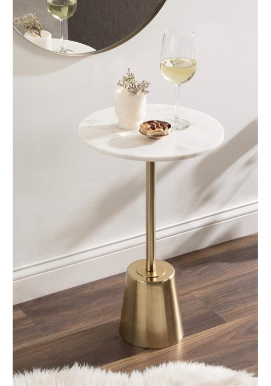 Kate and Laurel Tira Modern Marble Side Table, 14 x 14 x 24, Gold, Small Pedestal Table for Decorative Display