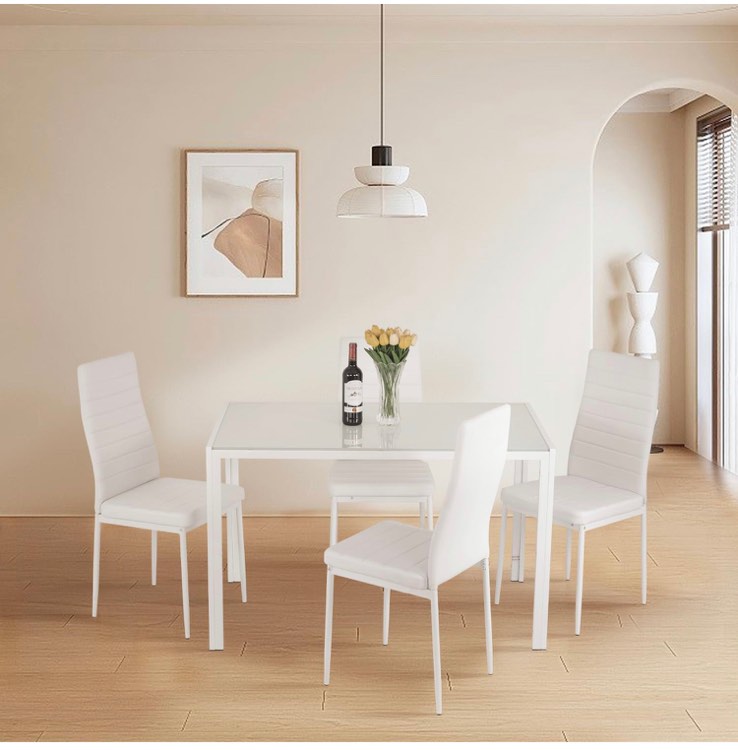 FDW Dining Table Set Dining Room Table Set for Small Spaces Kitchen Table and Chairs for 4 Table with Chairs Home Furniture Rectangular Modern (White Glass)
