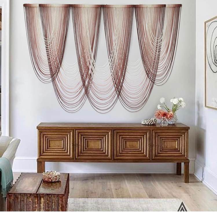 IOWER Macrame Wall Hanging Pink Dip-Dyed Large Macrame Wall Decor For Living Room Boho Fiber Art 59" W x 41" L
