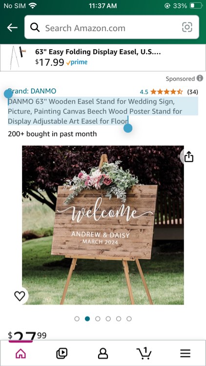 DANMO 63'' Wooden Easel Stand for Wedding Sign, Picture, Painting Canvas Beech Wood Poster Stand for Display Adjustable Art Easel for Floor