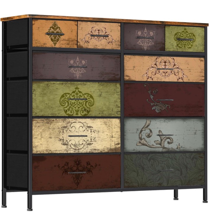 Dresser for Bedroom with 12 Drawers, Tall Fabric Drawer Dresser, Chest of Drawers for Closet, Nursery, Bedside, Living Room, Entryway, Hallway (Pattern)