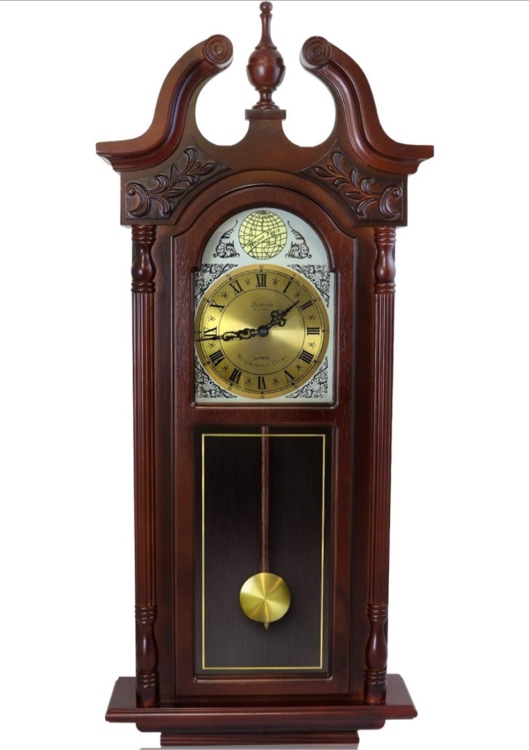 Unknown1 38" Decorative Antique Chiming Wall Clock Brown Rectangular Wood Mahogany Finish