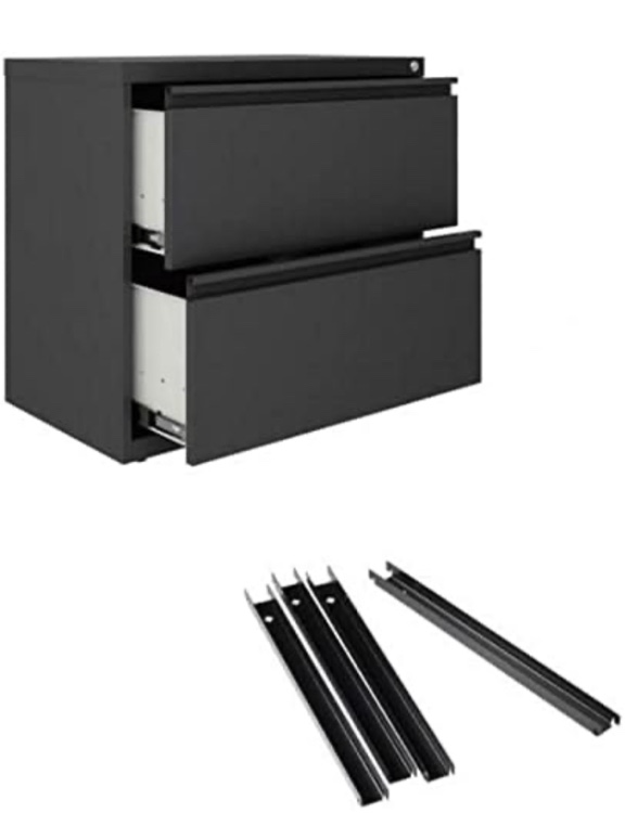 Hirsh 30" W 2 Drawer Metal Lateral Cabinet Set Charcoal with Front to Back Rails, Fully Assembled