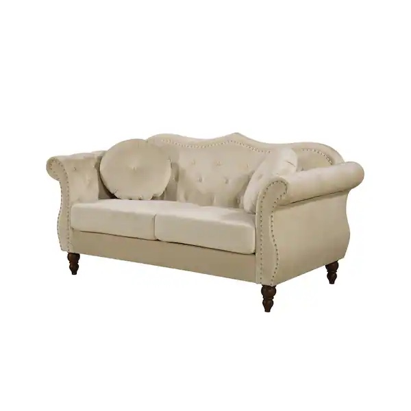 2-Seater Bellbrook Ivory Classic Nailhead Chesterfield Sofa