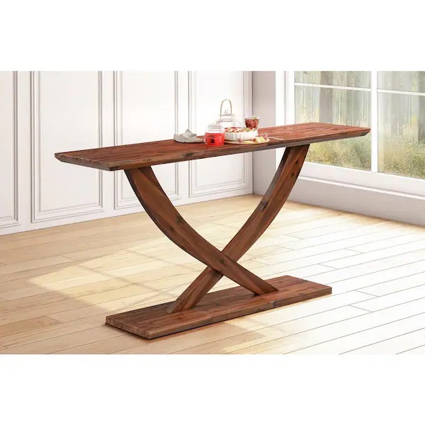 Rasmus 57 in. Chestnut Wire-Brush Finish Rectangle Acacia Wood Top Console Table