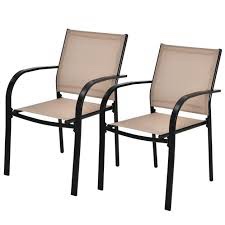 Costway Set of 2 Patio Stackable Dining Chairs with Armrests Garden Deck