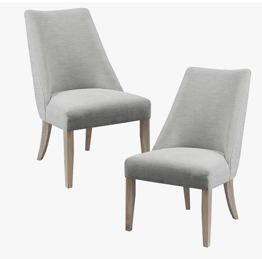 Martha Stewart Winfield Upholstered High Back Accent Dining Chairs Set of 2, Padded Seat, Solid Wood Legs, Chambray Jacquard Textured Fabric, Cottage, Farmhouse for Kitchen, Room, Ivory