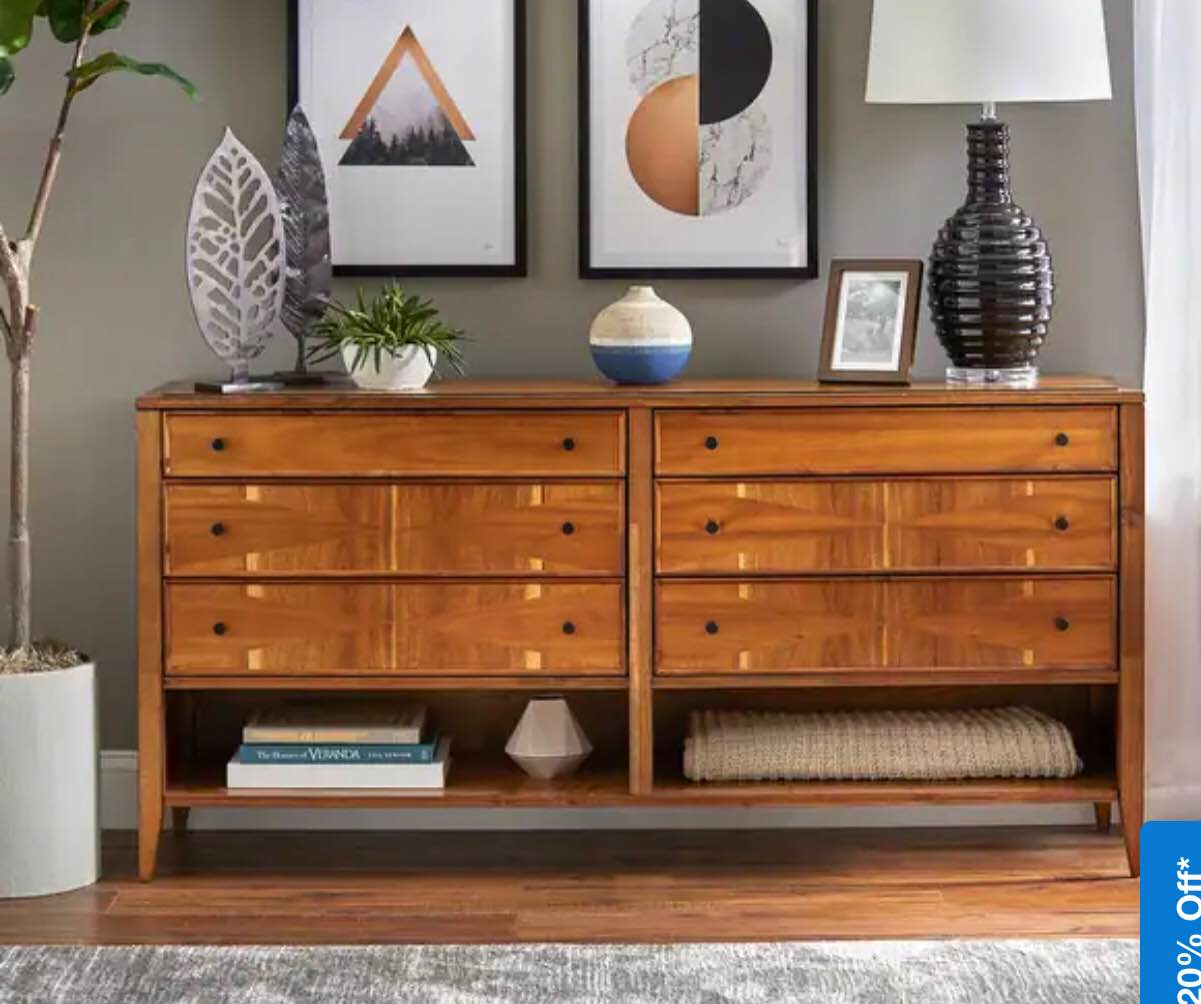 lifestorey Monty 6 drawer dresser blonde oak 27306K3, All Three Boxes Included 