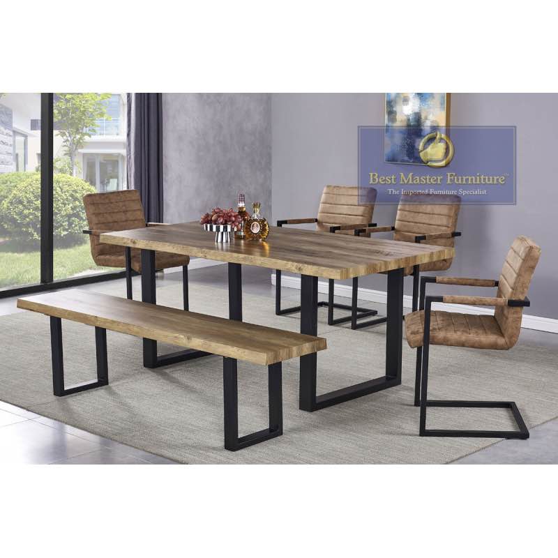 BA224 DINING SET Oak Dining Set with Brown Chairs