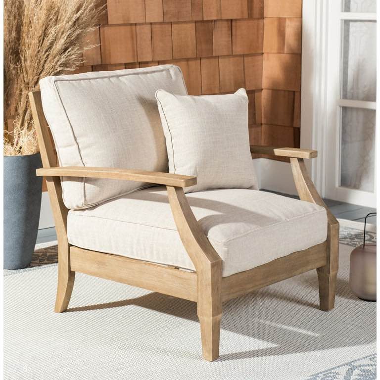 SAFAVIEH Couture Martinique Coastal Eucalyptus Wood Solid Armchair  Natural/Beige