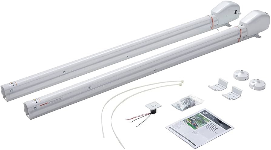 Solera 3000 Series Short White Universal RV Awning Arms & Hardware Kit with One-Touch Power Extend/Retract, One-Handed Adjustable Pitch Projection, Auto Rain Dump - 2023052357