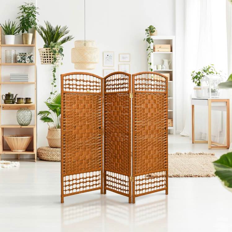 4 ft. Short Brown Temporary Cardboard Folding Screen - 3 Panels