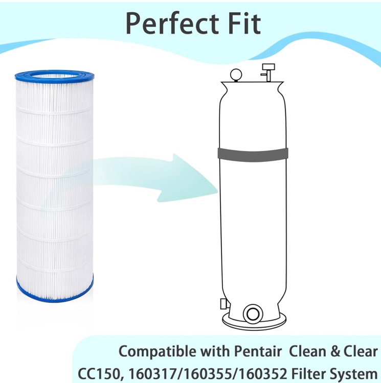Future Way CC150 Pool Filter Cartridge Replacement for Pentair Clean & Clear 150, Replace Pleatco PAP150, Pentair R173216, Unicel C-9415, 150 sq.ft