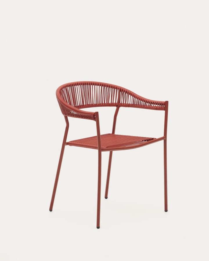 (Set of 4) Futadera stackable outdoor chair in terracotta synthetic cord and terracotta painted steel