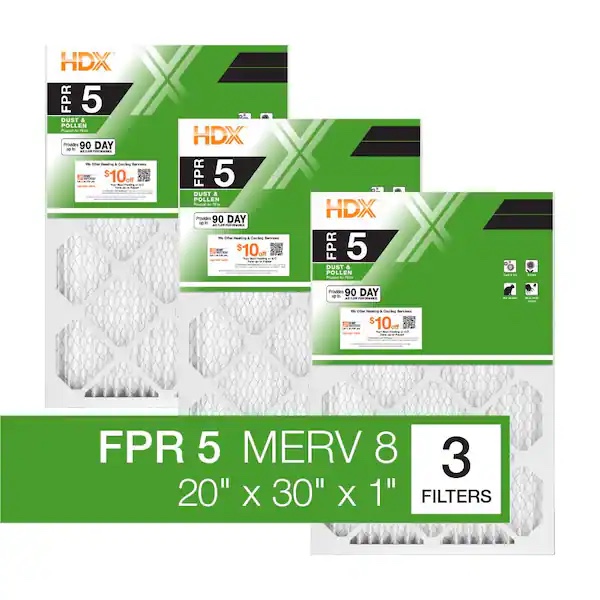 (3 Pack) 20 in. x 30 in. x 1 in. Standard Pleated Air Filter FPR 5, MERV 8