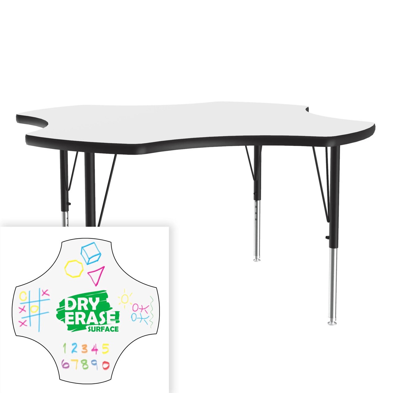 Dry Erase Markerboard Clover Adjustable Activity Table