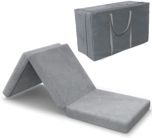 SINWEEK Tri Folding Mattress Foam Topper 4" Thickness Floor Cot Mattress, Guset Bed with Removable&Machine Washable Cover and Lining, CertiPUR-US Certified 25 x 75 Inch