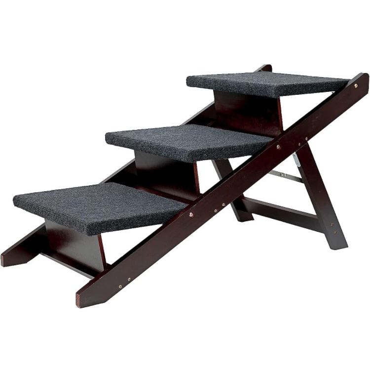 MEWANG Giant Wooden Pet Stairs/Pet Steps - 2-in-1 Foldable 3 Levels Gentle Dog Stairs & Ramp?for Beds and Cars - Easy Climb Pet Step Stool - Portable Dog/Cat Ladder Up to 150 Pounds(Brown)